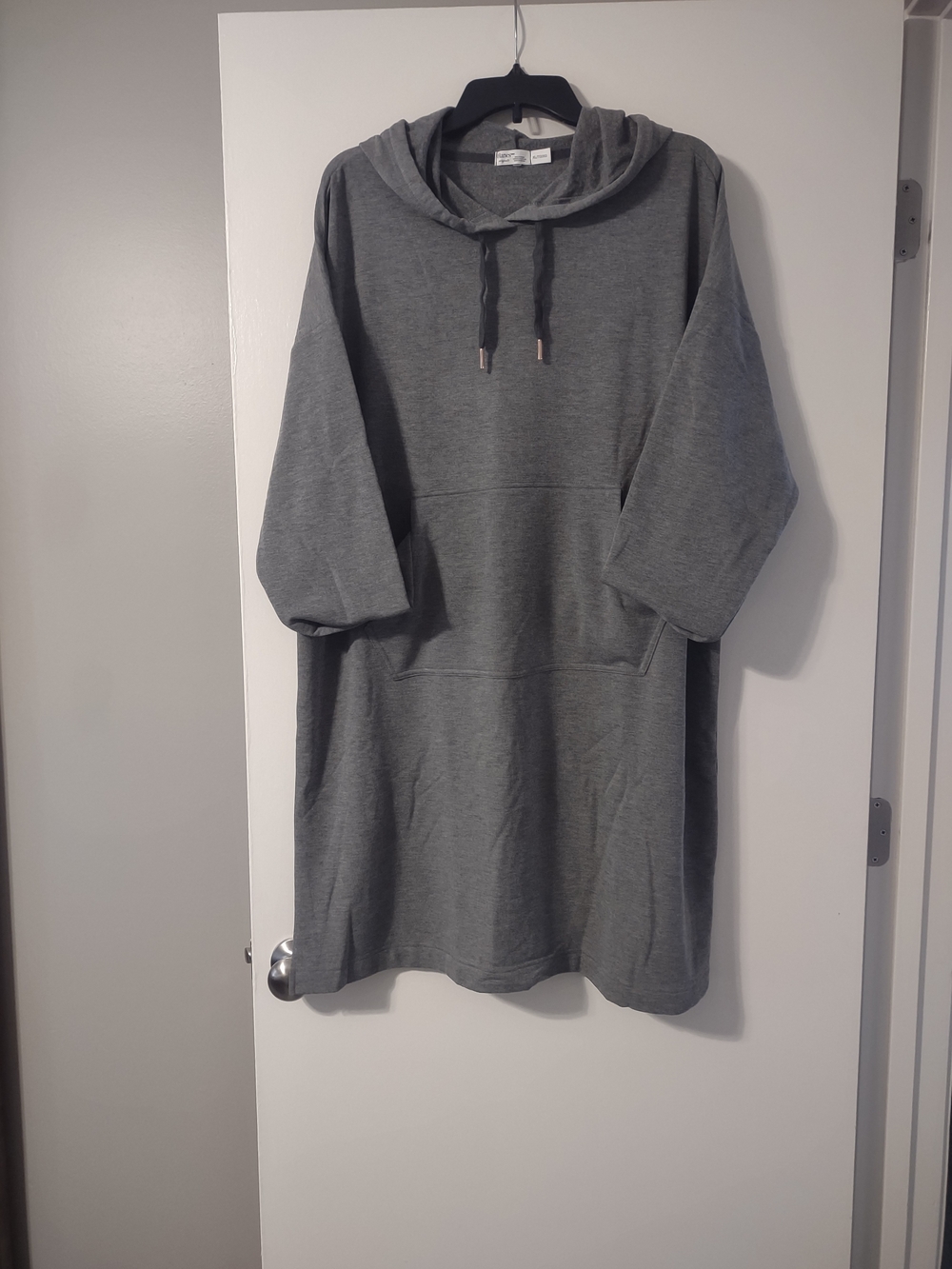 Hanes Gray Hooded Sweatshirt Dress with Kangaroo Pocket